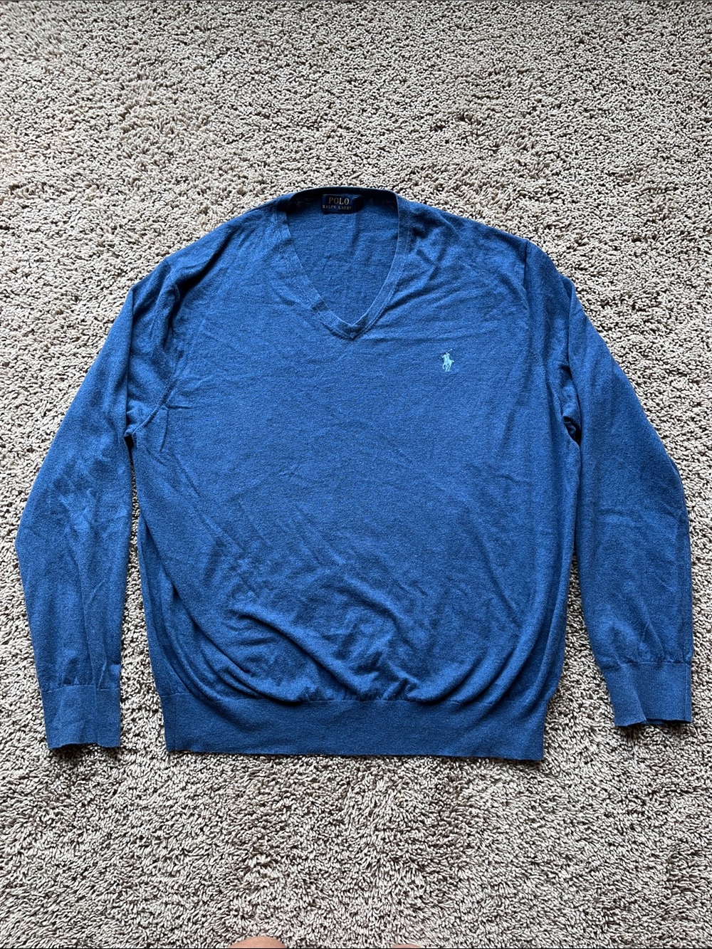 Polo Ralph Lauren Men's XL Cotton Cashmere V-Neck Sweater Blue Pony